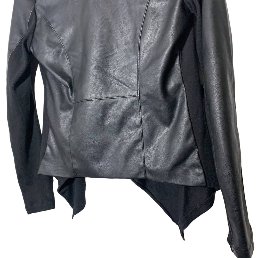 BlankNYC Private Practice Faux Leather Front Draped Moto Jacket Black Small - Picture 8 of 14
